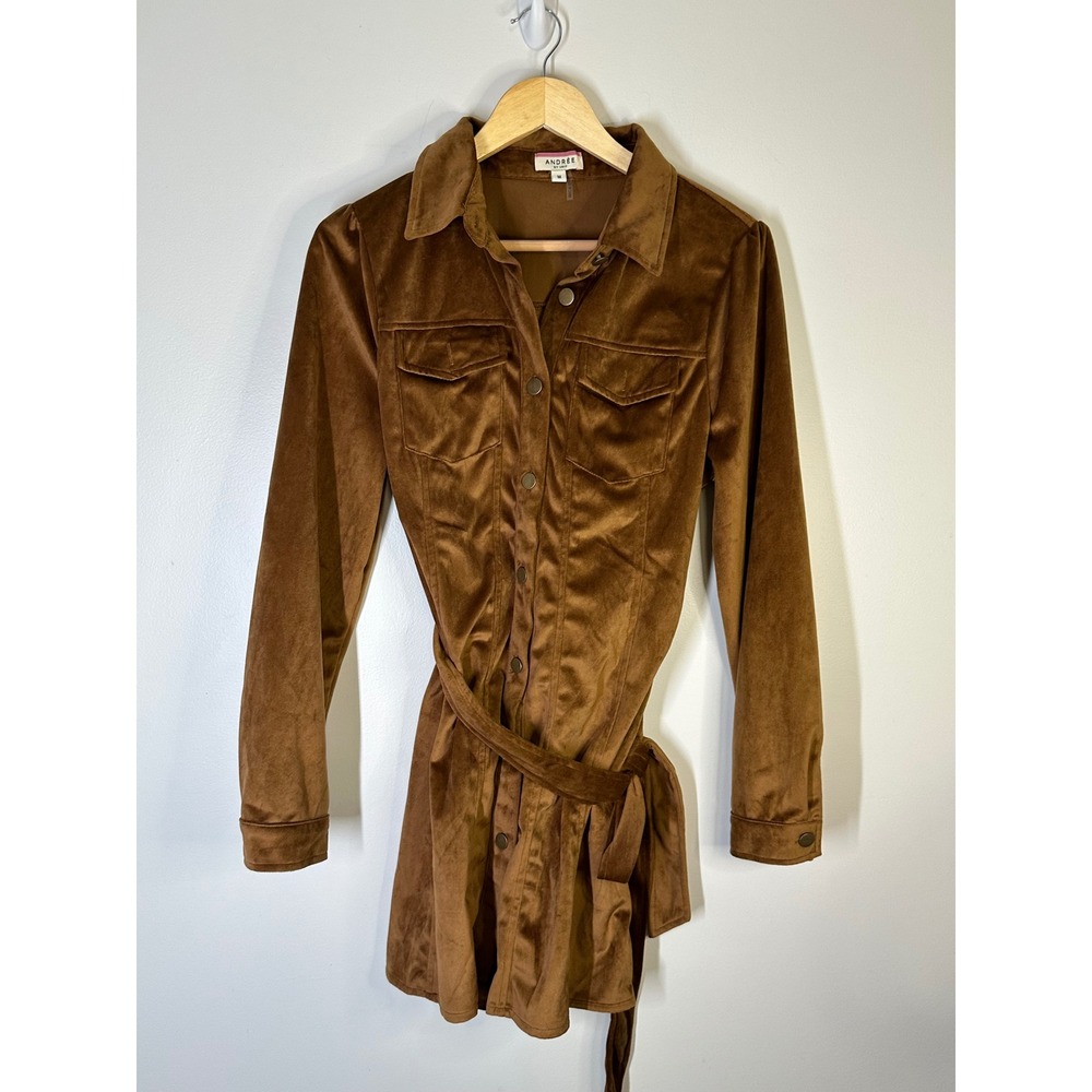 Andree by Unit Velvet Shirt Dress With Belt Womens M Western Autumn Soft Cozy